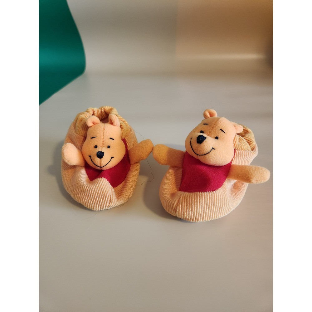 Disney Winnie the Pooh Plush Slippers Baby To 10 Months Orange Corduroy Booties